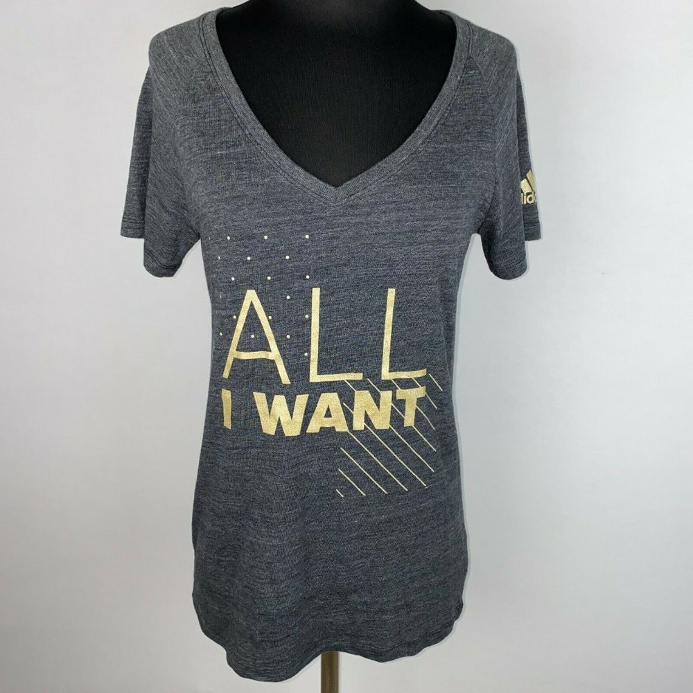 Team Adidas US L All I Want Metallic Shimmer Graphics V-Neck Activewear T-Shirt